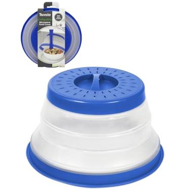 Imagem de Tovolo Capa para respingos de microondas para alimentos, pequena (azul) - Tampa de proteção contra respingos de silicone dobrável e ventilada - Prato de microondas e tampa de prato com alça -