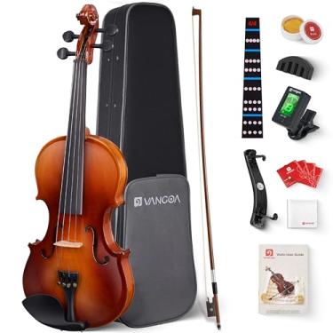 Imagem de Vangoa Conjunto de violino 4/4 de tamanho completo, kit de violinos acústicos artesanais para iniciantes com placa lateral de madeira maciça, estojo rígido leve para iniciantes, adolescentes, maiores