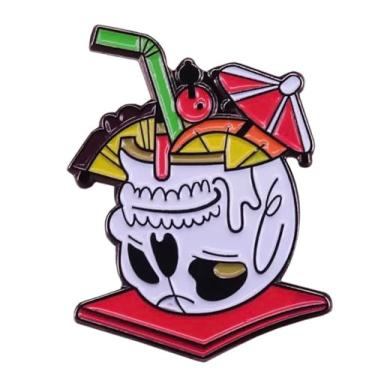 Imagem de Caneca de caveira Tiki Coquetel Bebida Pina Colada guarda-chuva palha Mai Tai 3,15 cm emblema esmaltado, 1.25 Inches, Esmalte, Esmalte