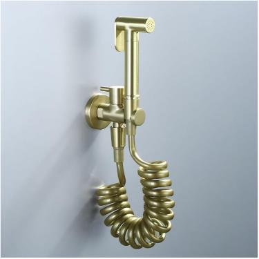 Imagem de Pulverizador de bidê portátil para vaso sanitário, kit de pulverizador de bidê portátil de ouro escovado para montagem na parede Pulverizador de bidê portátil de latão Acessório de bidê de a