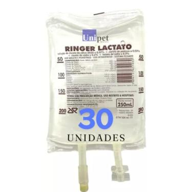 Imagem de Solução Ringer Lactato 250 mL JP - 30 Unidades - Reposição de Eletrólitos, Hidratação, Solução Estéril, Reidratação Animal - Unipet