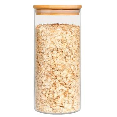 Imagem de Pote De Vidro Com Tampa Bambu Hermético Redondo 600ml 750ml 1000ml Porta Mantimentos Com Boa Vedação (1 Litro)