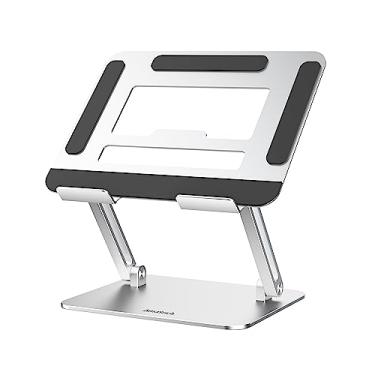 Imagem de Amasrich Suporte de laptop para tablet ajustável de mesa - Suporte vertical para conversor dobrável para notebook, iMac, MacBook Air Pro, Dell XPS, HP (10-17,3 polegadas) - Alumínio-prata
