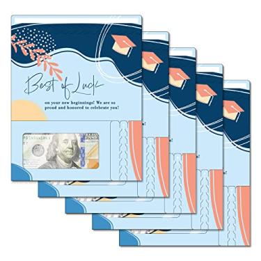 Imagem de ZipGifts Cartão de formatura | Porta-dinheiro aberto com zíper com janela de plástico transparente para dinheiro, cheque e vale-presente (formatura | Melhor da sorte | Pacote com 5)