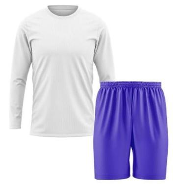 Imagem de Kit Calção Short Futebol Basquete Azul + Manga Longa Masculina Segunda Pele Dry-Masculino