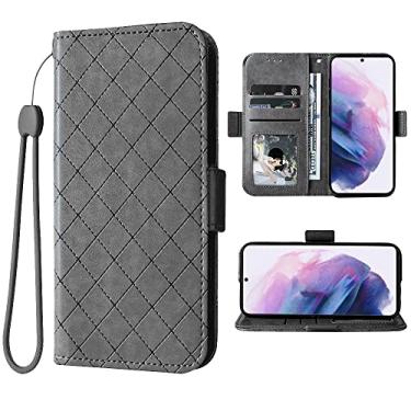 Imagem de Capa carteira compatível com Samsung Galaxy S22 Plus S22+ 5G com alça de pulso e suporte de cartão flip de couro para celular Gaxaly S22+5G Galaxies S22plus 22S + S 22 22+ feminino cinza