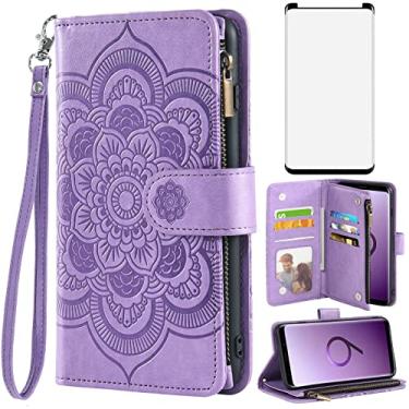 Imagem de Asuwish Capa carteira compatível com Samsung Galaxy S9 e protetor de tela de vidro temperado flor couro flip porta-cartão suporte acessórios celular capa para celular para Glaxay S 9 Edge 9S GS9