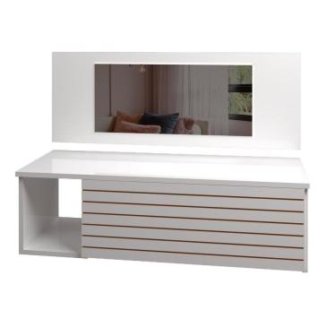 Imagem de Penteadeira Suspensa com Painel Espelho Gaveta e Nicho Organizador Maquiagem 90 cm Branco Mobília Decor