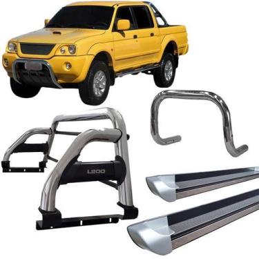 Imagem de Kit Quebra Mato Estribo Santo Antônio H2 L200 2004 Cromado - HOZZ