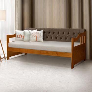Imagem de Sofá Cama Dublin Mona Estofado Capitonê Veludo Marrom Madeira Maciça com 1 Colchão - Castanho