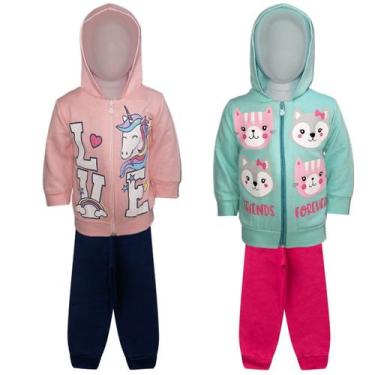 Imagem de Kit 2 Conjuntos Moletom Infantil Feminino Blusa e Calça Flanelado, c/ 
