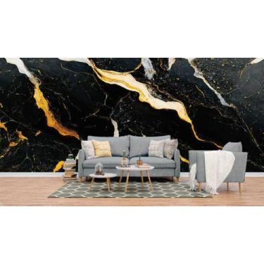Imagem de Papel de Parede Painel 3D Mármore Preto Branco Ouro 4M Revestimento Au