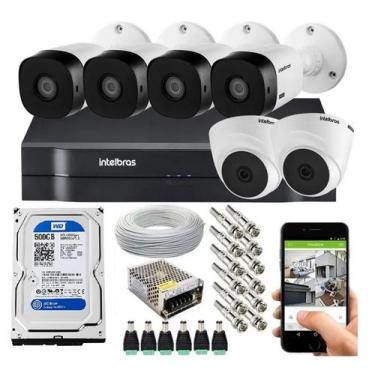 Imagem de Kit Cftv 6 Câmeras Hdcvi 1mp Dvr Intelbras E Mhdx 8ch C/ Hd 500gb