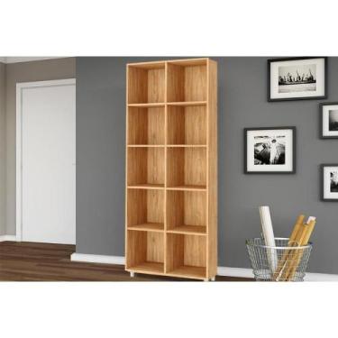 Imagem de Estante p/Sala ESM225 c/ 10 Nichos 74x185cm Mel - Movelbento