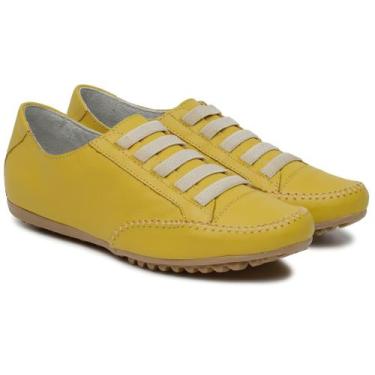 Imagem de Tênis Feminino Sapatênis Couro Casual Mocassim - D' Roma, Amarelo, 38