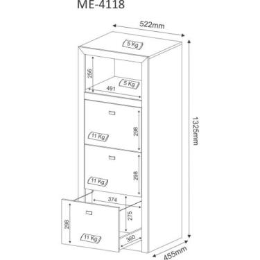 Imagem de Armário Arquivo para Pasta Suspensa 3 Gavetas ME4118 Tecno Mobili - Te