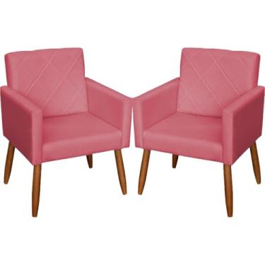 Imagem de Kit 2 Poltronas Decorativas Para Sala Beatriz Cadeiras Reforçadas Para Sala De Espera Consultório Escritório Recepção Manicure Sala De Estar Suede Cores Pé Castanho - Clique & Decore (Rosê)