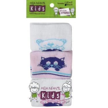 Imagem de Kit 3 Pares Meia Infantil Feminina Dallf, Colorido, 28-33