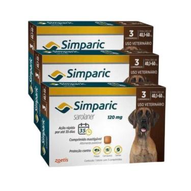 Imagem de Kit 3x Simparic antipulgas para Cães de 40,1 a 60Kg - 120mg - cx com 3