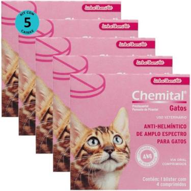 Imagem de Chemital Com 4 Comprimidos Chemitec Vermífugo Para Gatos Kit Com 5 Cx