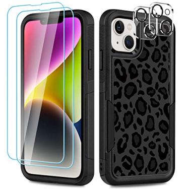 Imagem de LOQUPE [Capa 5 em 1 para iPhone 14, com 2 protetores de tela + 2 protetores de lente de câmera, capa protetora resistente e resistente, leve, fina à prova de choque para mulheres e meninas, estampa de leopardo fofo