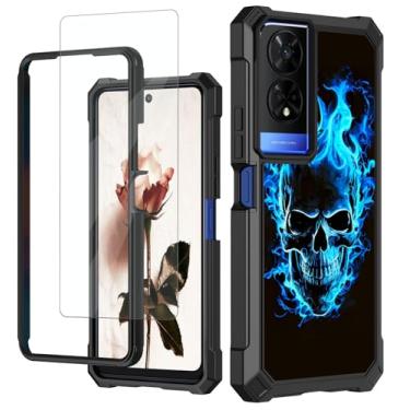 Imagem de RAUEDWDJS Capa para TCL 50 XE 5G com protetor de tela temperada, PC rígido resistente e TPU macio à prova de choque, capa protetora para celular para TCL 50 XE, caveira azul