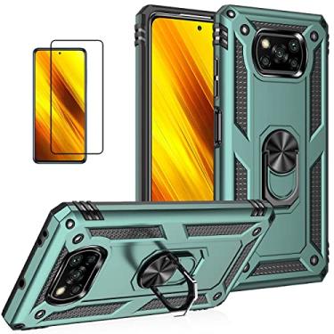 Imagem de Capa para Xiaomi POCO X3 NFC/X3 Pro com protetor de tela, proteção militar, resistente, à prova de choque, capa protetora traseira para POCO X3 Pro com suporte de anel de suporte de carro (verde)