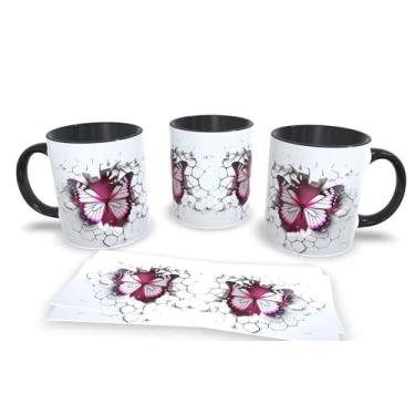 Imagem de Caneca Preta de Porcelana Personalizadas Arte Espelhada em 3D Animais (Borboleta 6)