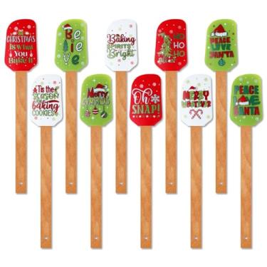 Imagem de Patelai 10 espátulas de silicone de Natal, padrão de decoração de Natal, espátula de férias para decoração de cozinha de Natal, bolo, cozimento, biscoito, mistura, creme de manteiga