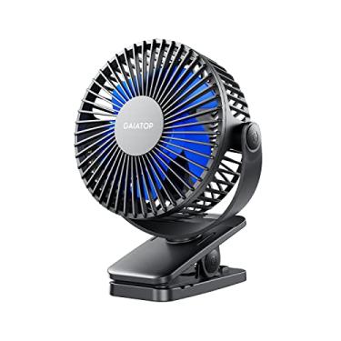 Imagem de Ventilador portátil Gaiatop com clipe, a bateria, pequeno, potente, 3 velocidades, silencioso, vira 360°, carregamento USB para mesa, casa, escritório, carrinho de bebê, acampamento - Preto e azul