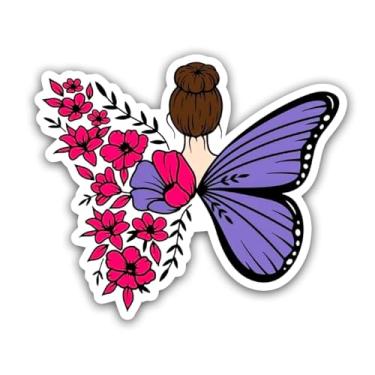 Imagem de Adesivo de vinil de menina borboleta floral 12,5 x 12,7 cm, adoráveis adesivos femininos de empoderamento para carros, caminhões, vans, para-choques de janela para adultos