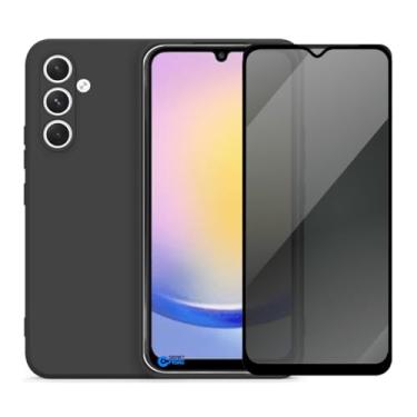 Imagem de Capa Aveludada e Película de Privacidade 3D para Samsung Galaxy A25, Capinha Preta Premium e Película Anti-Espião