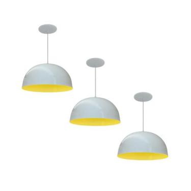 Imagem de Kit 3 Luminária Pendente Meia Lua 24cm Interior Amarelo Com Fiação 110