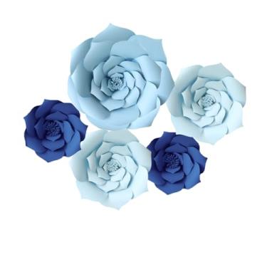 Imagem de Daily Mall Flores de papel de parede 3D grandes decorações de flores para casamento, chá de panela, decoração de berçário para quarto de crianças, quarto, flor, festa (conjunto azul)