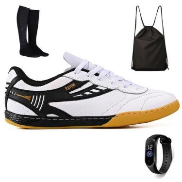 Imagem de Kit Chuteira Futsal Couro Futebol Salao Quadra + Mochila + Meião + Rel