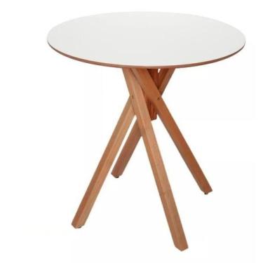 Imagem de Mesa De Madeira Redonda 50cm Cozinha Área Gourmet Varanda Branca - Piz