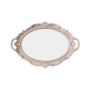 Imagem de Bandeja oval espelhada de plástico com alça 25x37cm - Fu xing