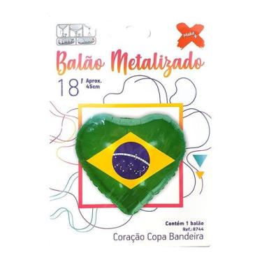 Imagem de Balão Coração Metalizado Micro Foil 18'' - Festa Brasil Bandeira - Ref