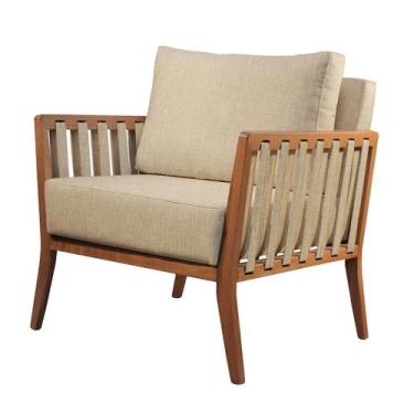 Imagem de Poltrona Decorativa Helena Madeira Maciça Castellar Móbile, Linho Bege