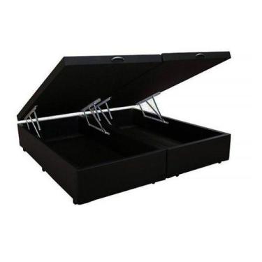 Imagem de Base Cama Box Baú Bipartido Queen Size Material Sintético Preto 43x158