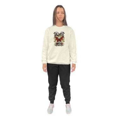 Imagem de Conjunto de Moletom Feminino Blusa Sem Capuz e Calça Jogger Estampado 