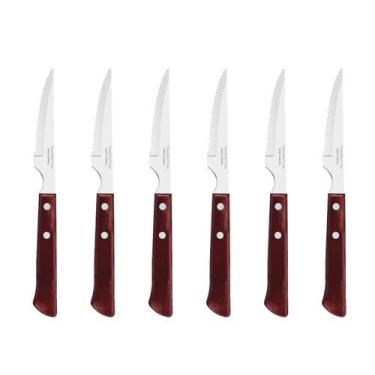 Imagem de Kit 6 Facas Churrasco Espanhola Polywood Madeira Vermelho Tramontina