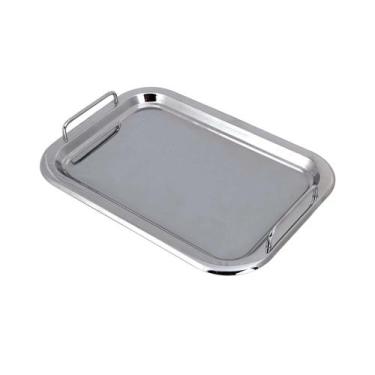 Imagem de Bandeja inox c/ alça luxe travessa retangular café hotel - Unyhome