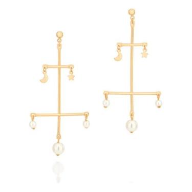 Imagem de Brinco Móbile Com 2 Luas E 2 Estrelas Pendu 526762 - Rommanel, Perola,