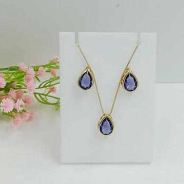 Imagem de Conjunto Gota Folheado a Ouro 100119 - Shekináh Joias , Roxo