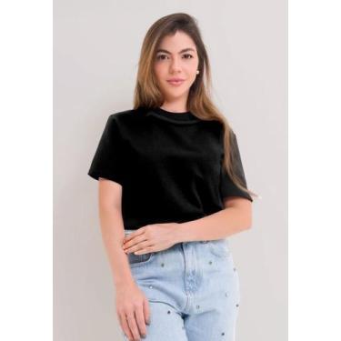 Imagem de T-Shirt Blusa Feminina Miia Gola Alta Manga 3/4 Preta - La'Oase, Preto