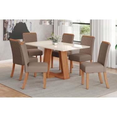 Imagem de Conjunto: Mesa Sala Jantar Lins c/ Tampo Madeirado c/ Vidro 160x90cm e