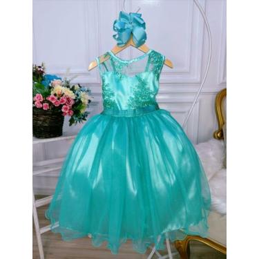 Imagem de Vestido infantil verde renda realeza e tule c/ glitter - enjoy, 6