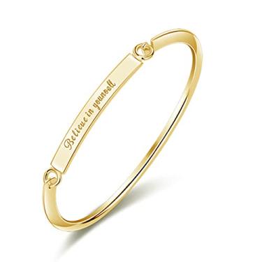Imagem de Rockyu Pulseira feminina prata titânio letras gravadas coração pulseira casamento ano novo presente popular aço inoxidável, Aço inoxidável