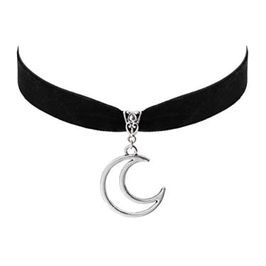 Imagem de Sacina Colar gótico com lua crescente e pingente de sol e lua, presente gótico para mulheres, presente de Natal para mulheres, Liga de zinco, Sem pedras preciosas
